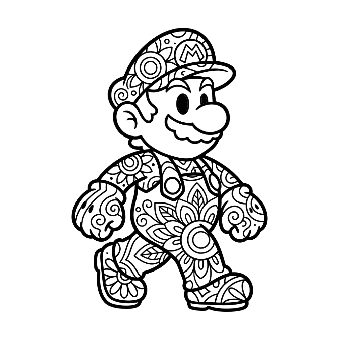 Coloriage Mandala: Mario amical Mandalas