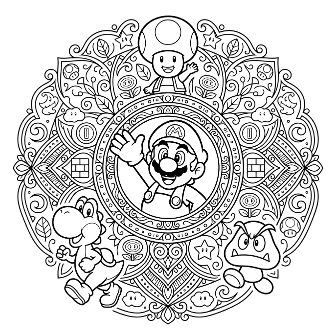 Coloriage Mandala: Mario et ses amis Mandalas
