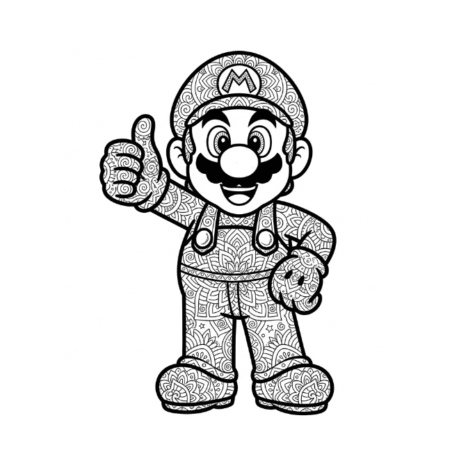 Coloriage Mandala: Mario fait un signe de pouce levé Mandalas