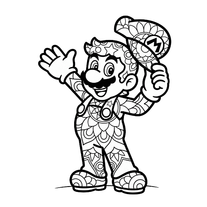 Coloriage Mandala: Mario heureux Mandalas