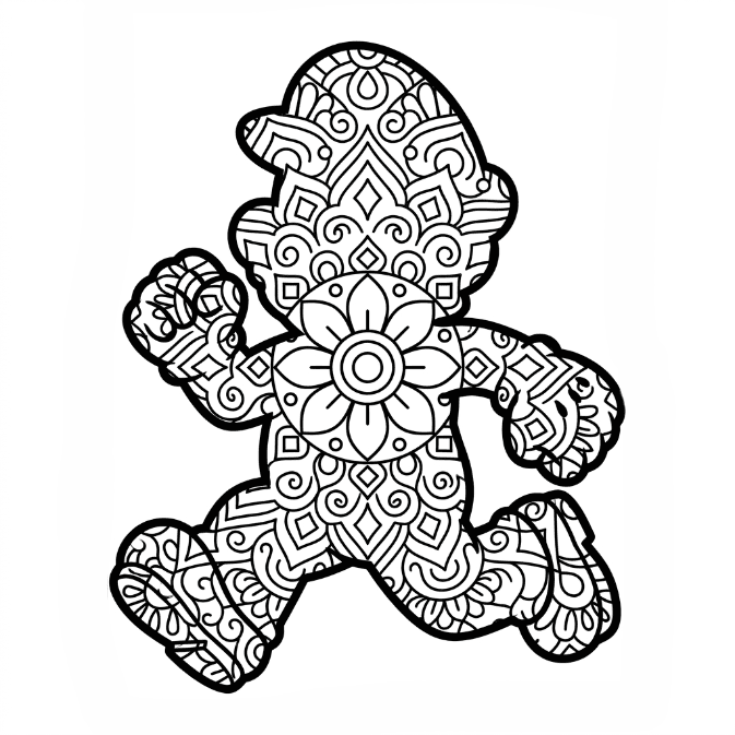 Coloriage Mandala: Mario qui court Mandalas