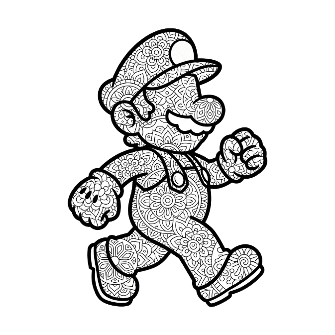 Coloriage Mandala: Mario qui marche Mandalas
