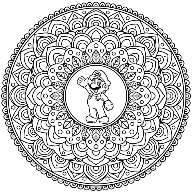 Coloriage Mandala: Mario souriant Mandalas