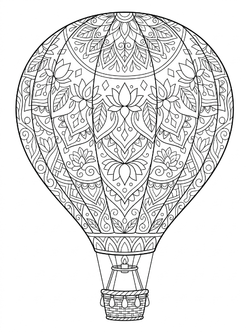 Coloriage Mandala: Montgolfière à motif de lotus Mandalas