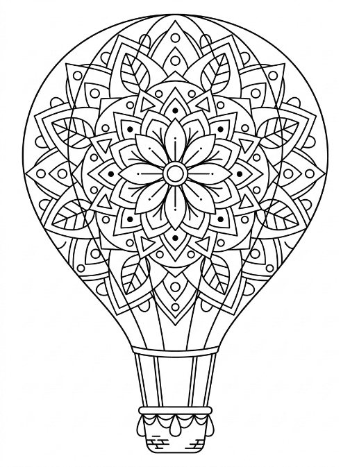Coloriage Mandala: Montgolfière classique Mandalas