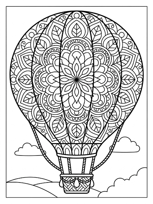 Coloriage Mandala: Montgolfière de base Mandalas