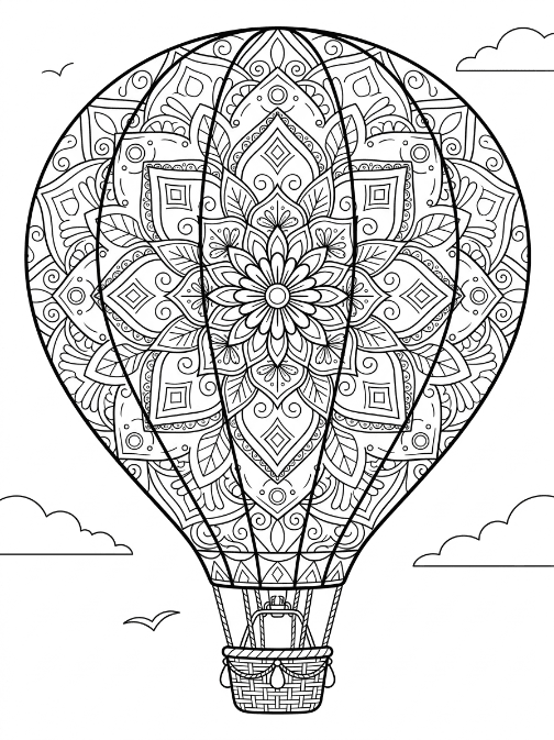 Coloriage Mandala: Montgolfière détaillée Mandalas