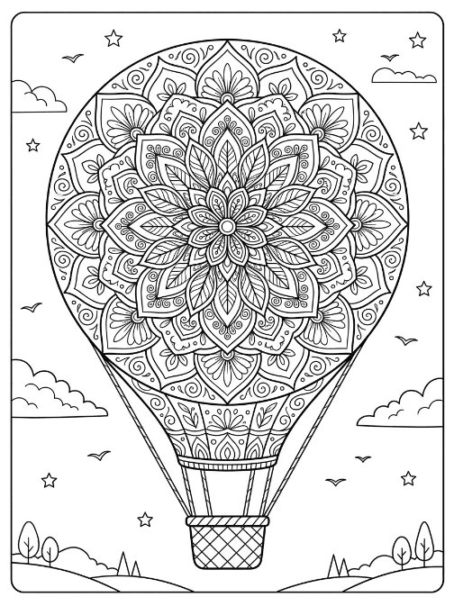 Coloriage Mandala: Montgolfière dur Mandalas