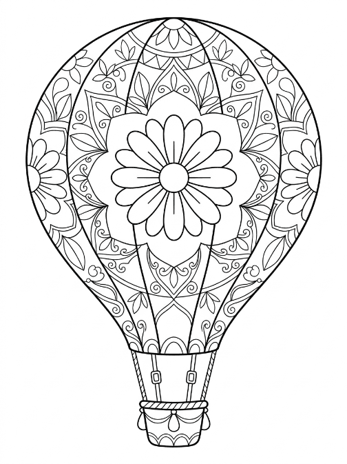Coloriage Mandala: Montgolfière fleurie Mandalas