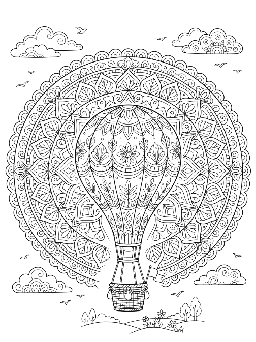 Coloriage Mandala: Montgolfière pour adultes Mandalas