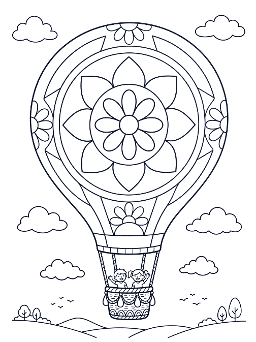 Coloriage Mandala: Montgolfière pour enfants Mandalas