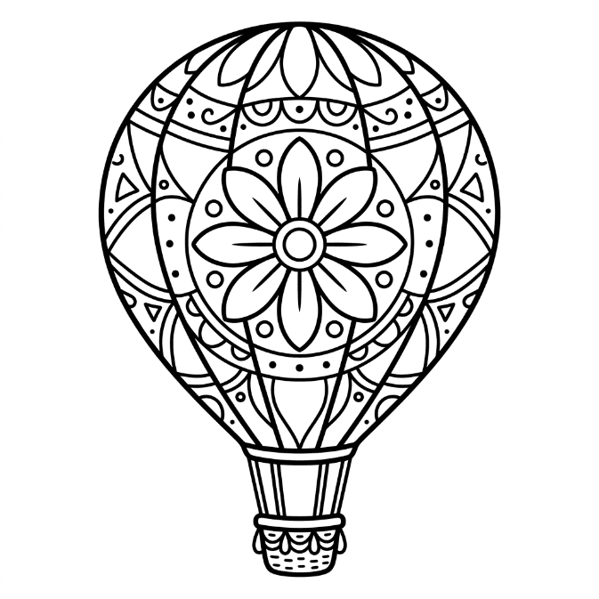 Coloriage Mandala: Montgolfière simple Mandalas