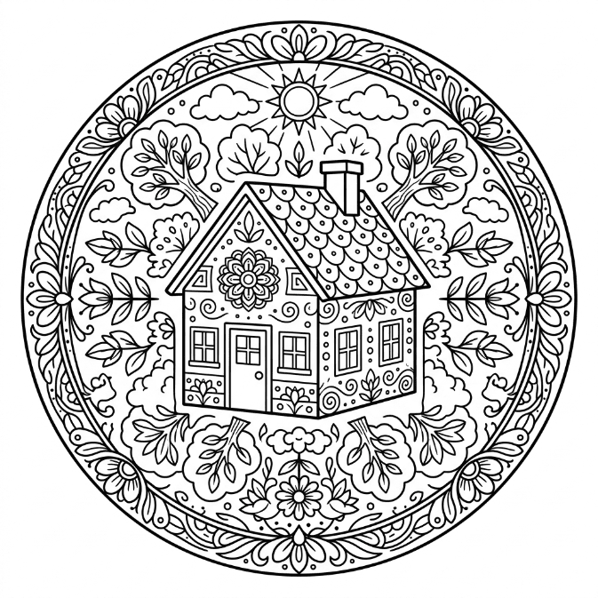 Coloriage Mandala: Petit maison Mandalas