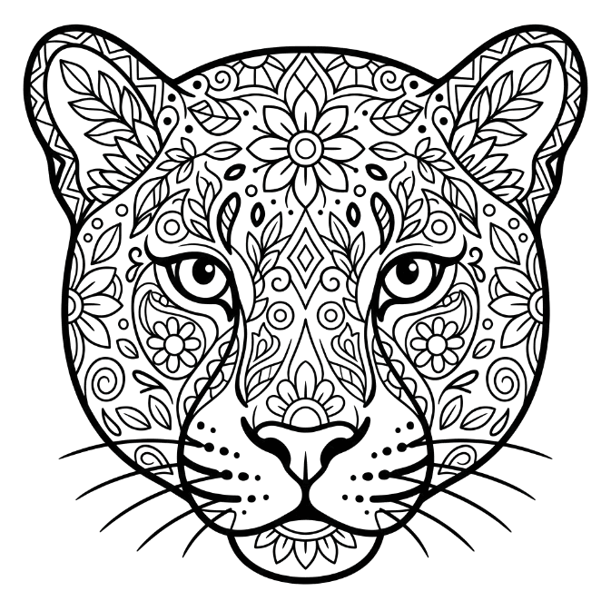 Coloriage Mandala: Portrait de léopard Mandalas