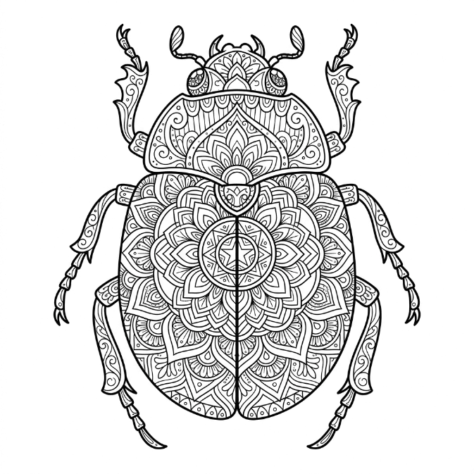 Coloriage Mandala: Scarabée détaillé Mandalas
