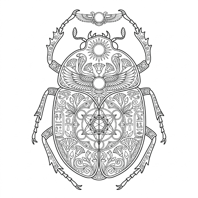 Coloriage Mandala: Scarabée égyptien antique Mandalas