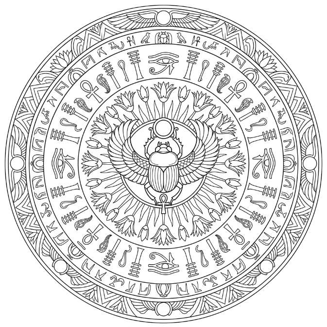 Coloriage Mandala: Scarabée égyptien Mandalas
