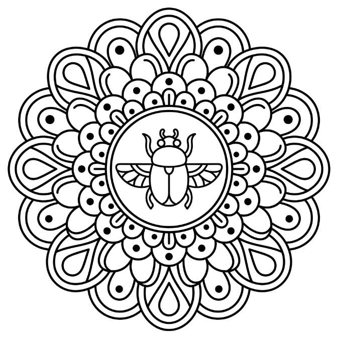 Coloriage Mandala: Scarabée facile Mandalas