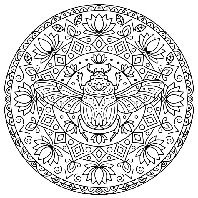 Coloriage Mandala: Scarabée floral Mandalas