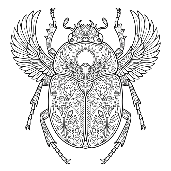 Coloriage Mandala: Scarabée ornemental égyptien Mandalas