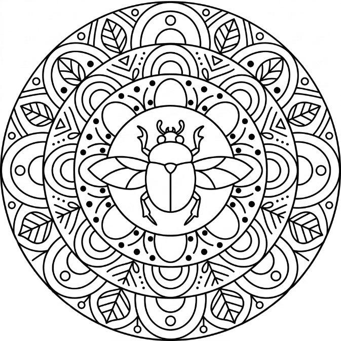 Coloriage Mandala: Scarabée simple Mandalas