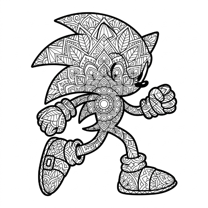 Coloriage Mandala: Sonic avec des motifs floraux Mandalas