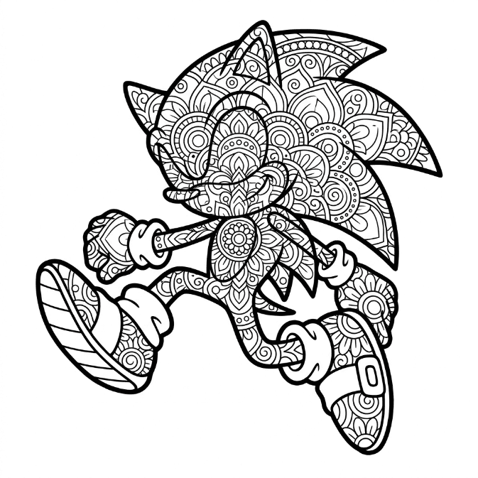 Coloriage Mandala: Sonic en mouvement Mandalas