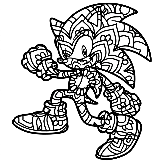 Coloriage Mandala: Sonic heureux Mandalas