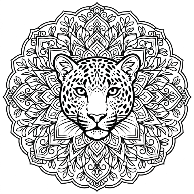 Coloriage Mandala: Tête de léopard Mandalas