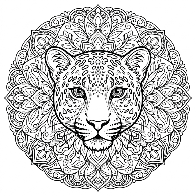 Coloriage Mandala: Visage de léopard Mandalas