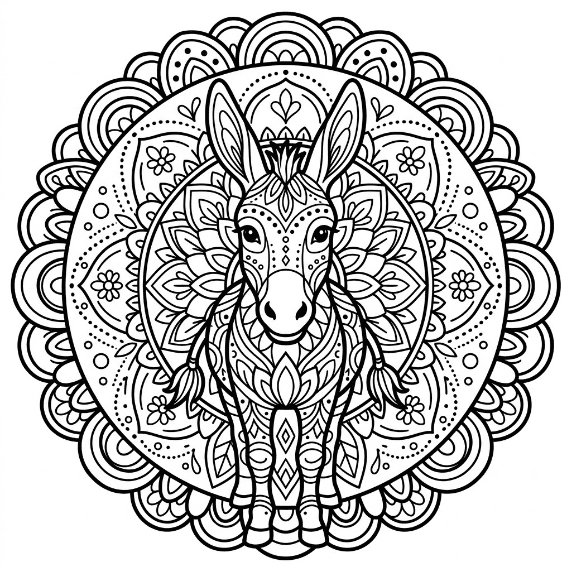 Coloriage Mandala: Âne vu de face Mandalas