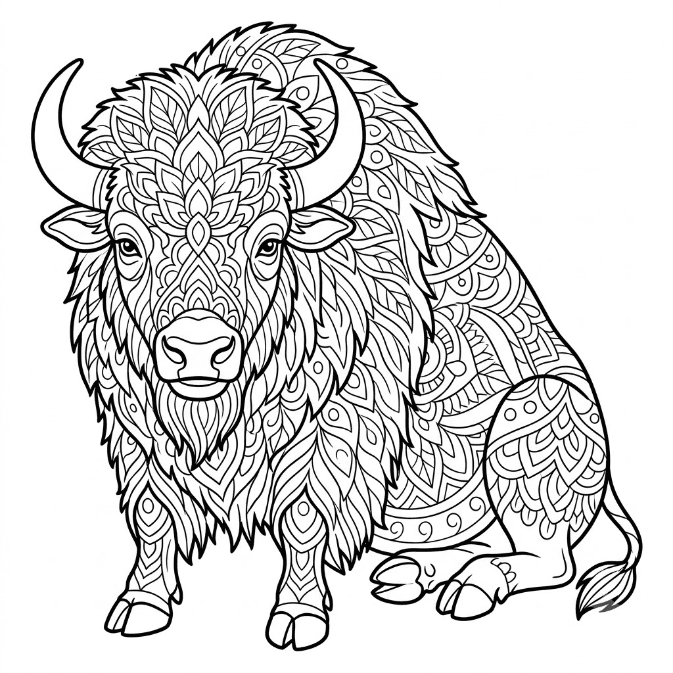 Coloriage Mandala: Bison assis Mandalas