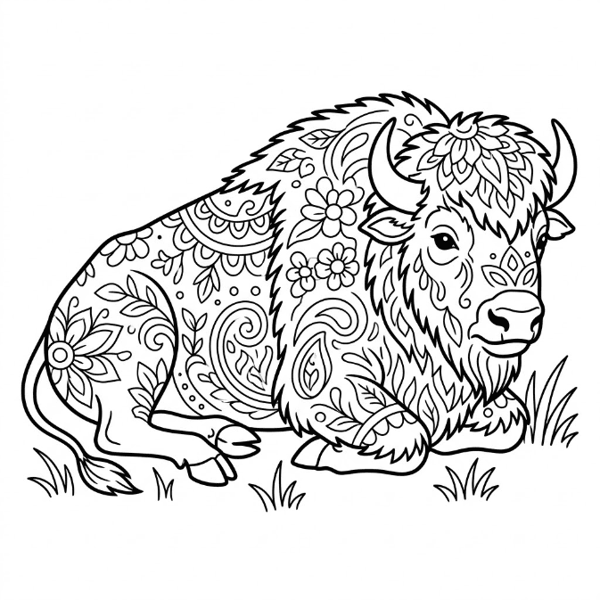 Coloriage Mandala: Bison au repos Mandalas
