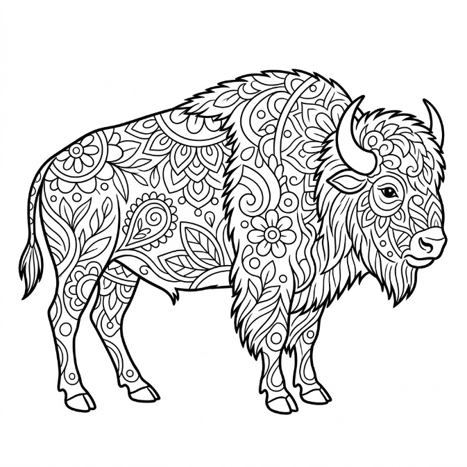 Coloriage Mandala: Bison calme Mandalas