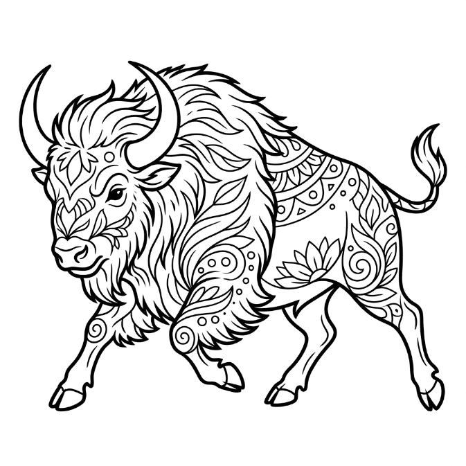 Coloriage Mandala: Bison court Mandalas