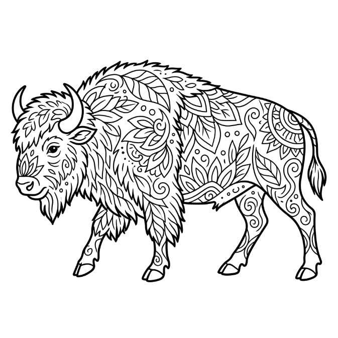 Coloriage Mandala: Bison d'Amérique Mandalas