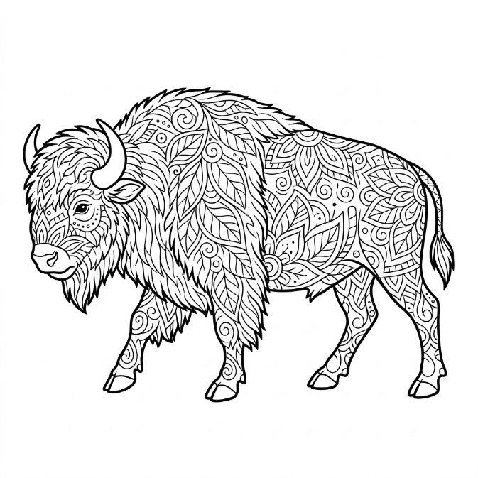 Coloriage Mandala: Bison des bois Mandalas