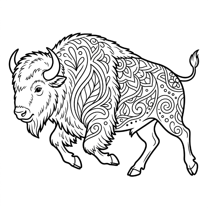 Coloriage Mandala: Bison des montagnes Mandalas