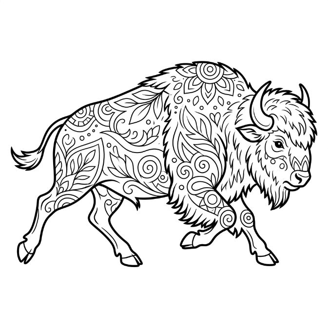 Coloriage Mandala: Bison des prairies Mandalas