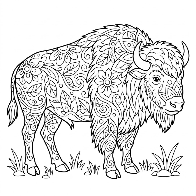 Coloriage Mandala: Bison doux Mandalas