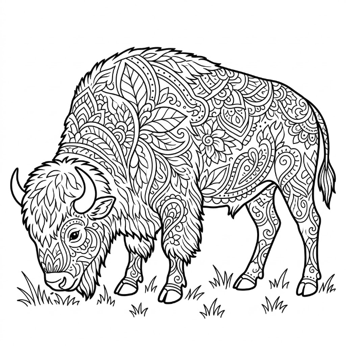 Coloriage Mandala: Bison en train de paître Mandalas