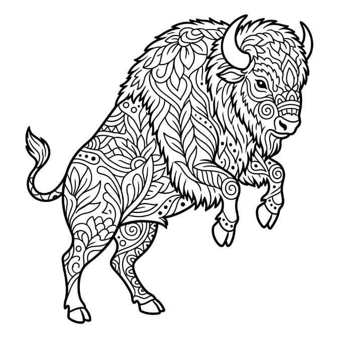 Coloriage Mandala: Bison féroce Mandalas