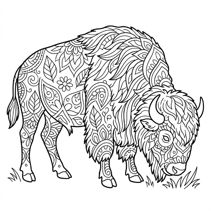 Coloriage Mandala: Bison fier Mandalas