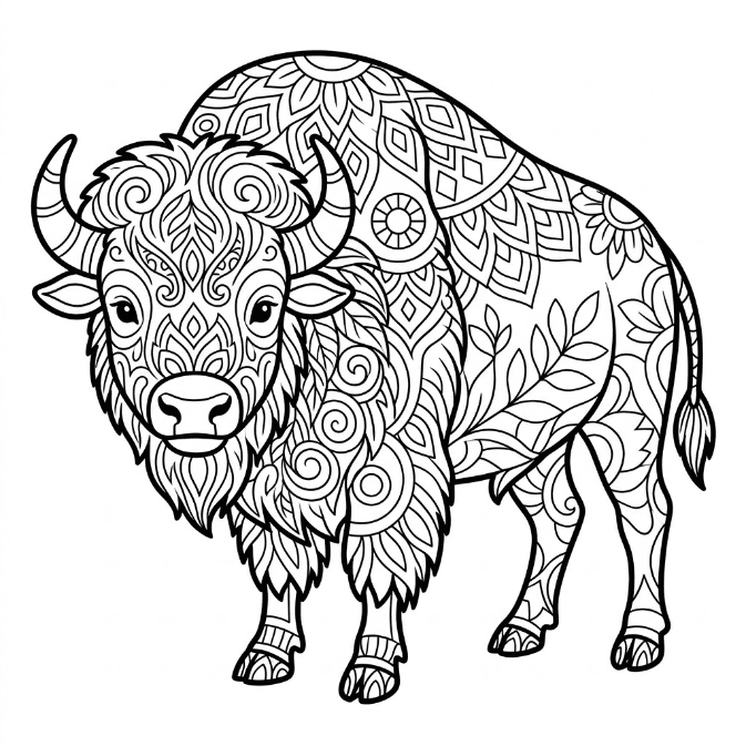Coloriage Mandala: Bison majestueux Mandalas