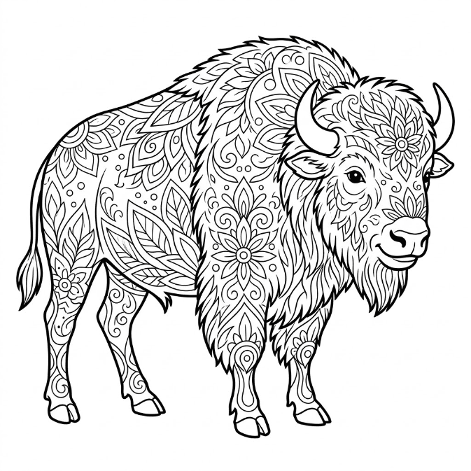 Coloriage Mandala: Bison noir Mandalas