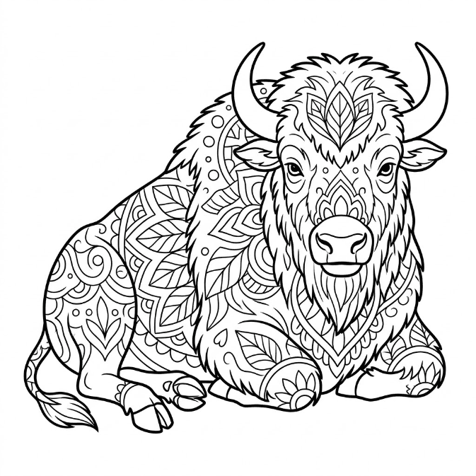 Coloriage Mandala: Bison paisible Mandalas