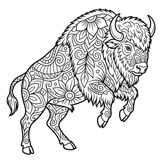 Coloriage Mandala: Bison puissant Mandalas