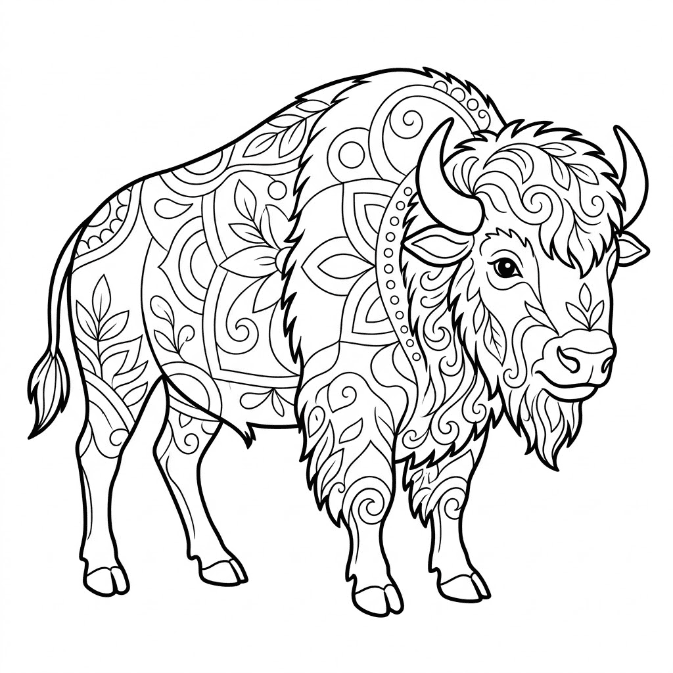 Coloriage Mandala: Bison robuste Mandalas