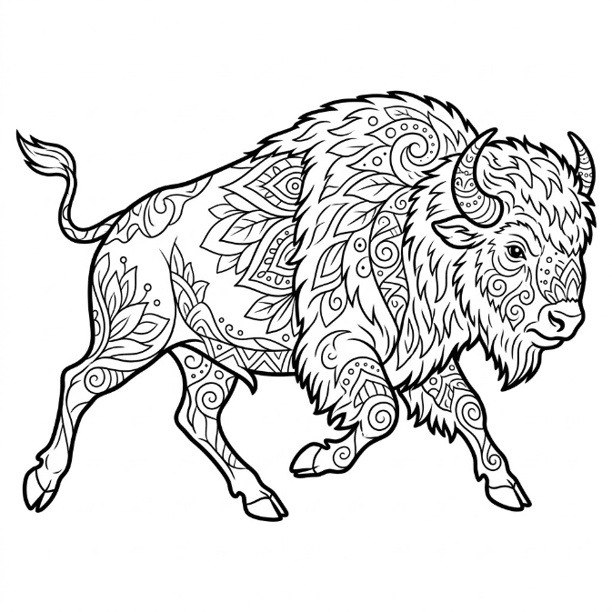 Coloriage Mandala: Bison sauvage Mandalas