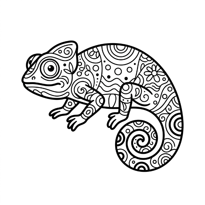 Coloriage Mandala: caméléon de dessin animé Mandala